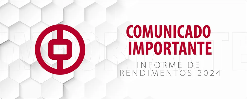 Banner de fundo claro com o logo do CCB a esquerda com o texto centralizado dizendo: Comunicado Importante - Imforme de Rendimentos